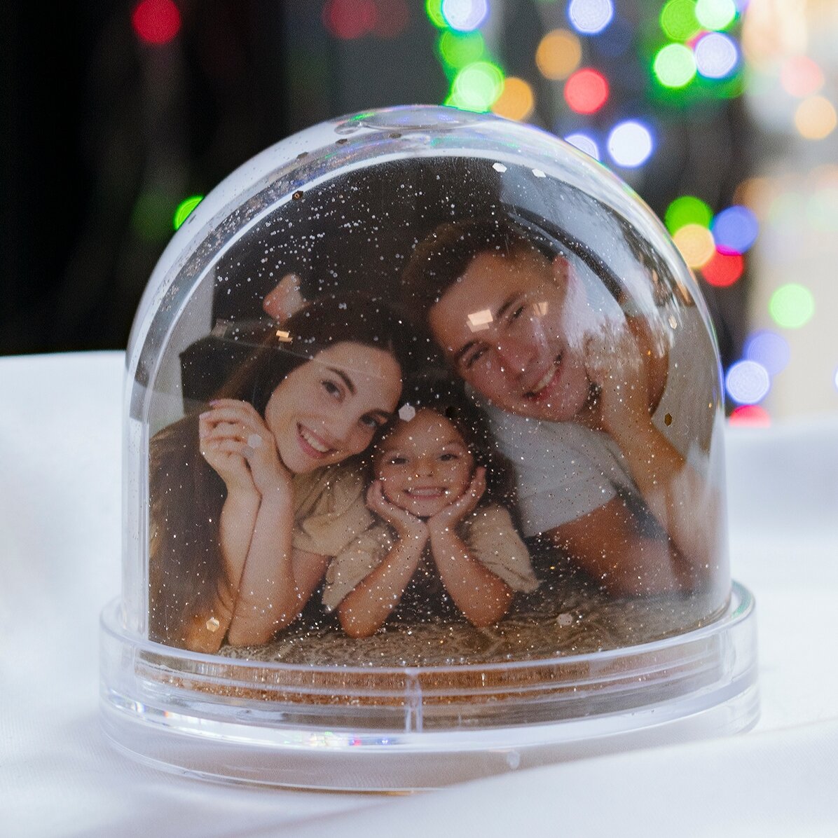 Personalisierte Schreibtischkugel mit Foto und Text – Winter dreams