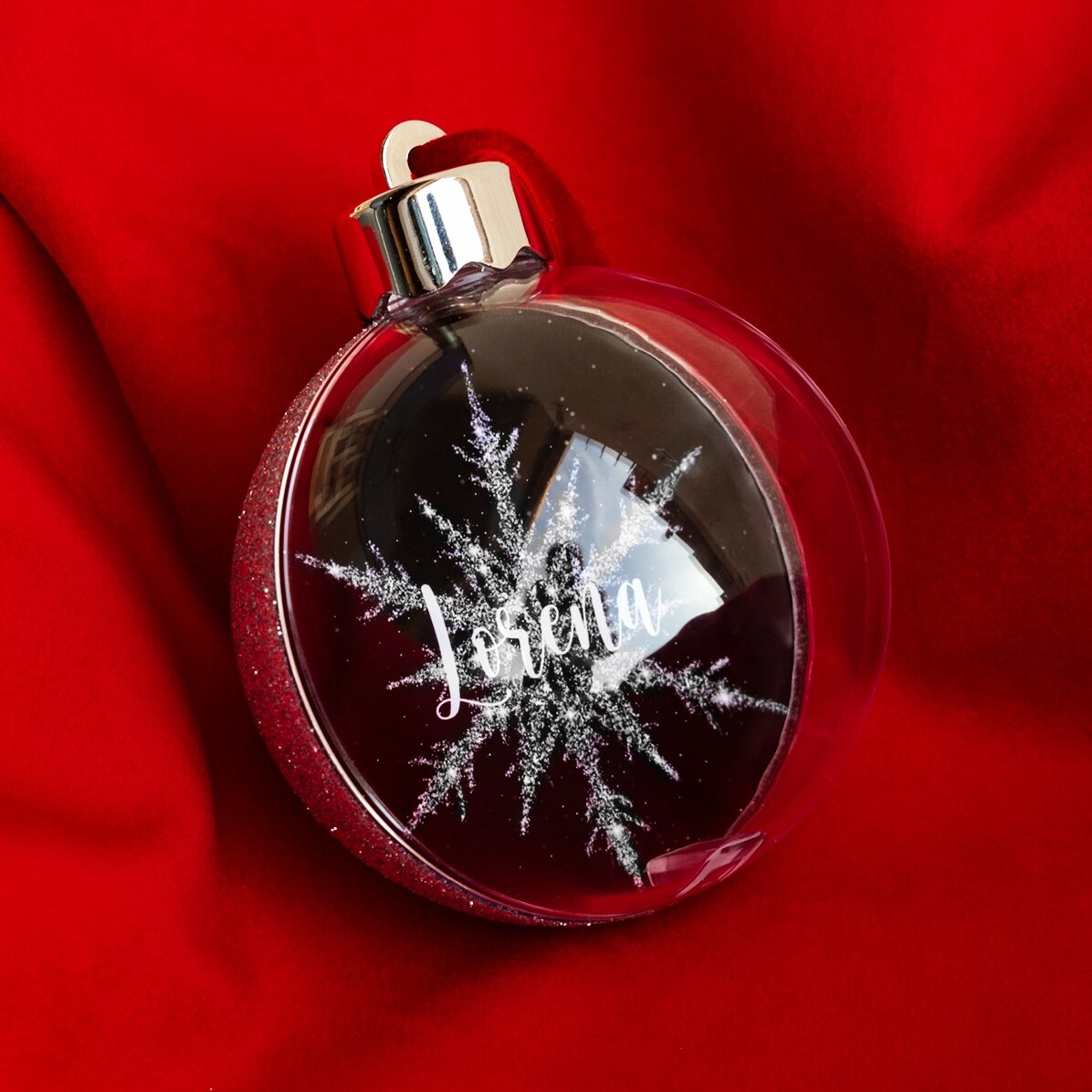 Personalisierte Kugel mit deinem Namen – Silver Snowflake
