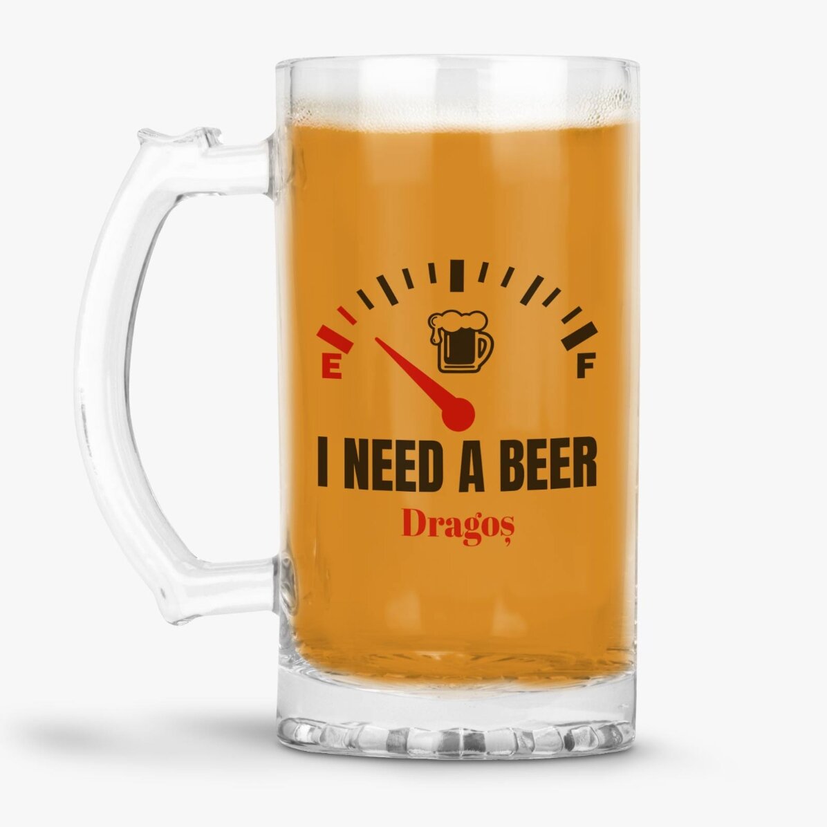 Personalisierter Bierkrug mit Aufschrift – „I need a Beer“