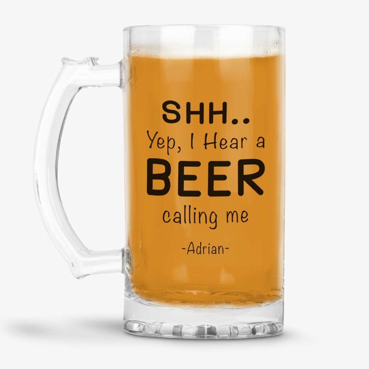 Personalisierter Bierkrug mit Aufschrift – SHH..I hear a BEER