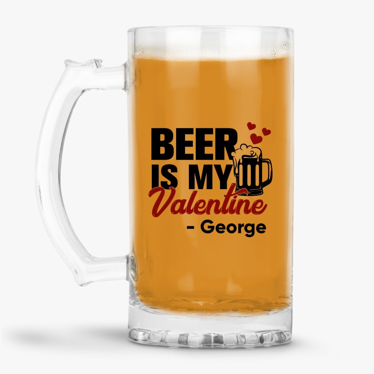 Personalisierter Bierkrug mit Aufdruck – „Beer is my Valentine“