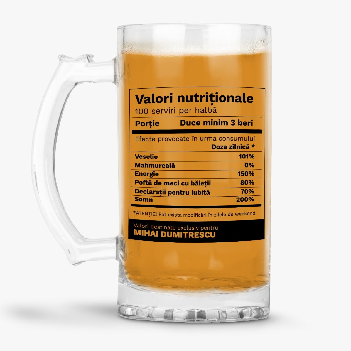 Personalisierter Bierkrug mit Text – Lustige Nährwertangaben