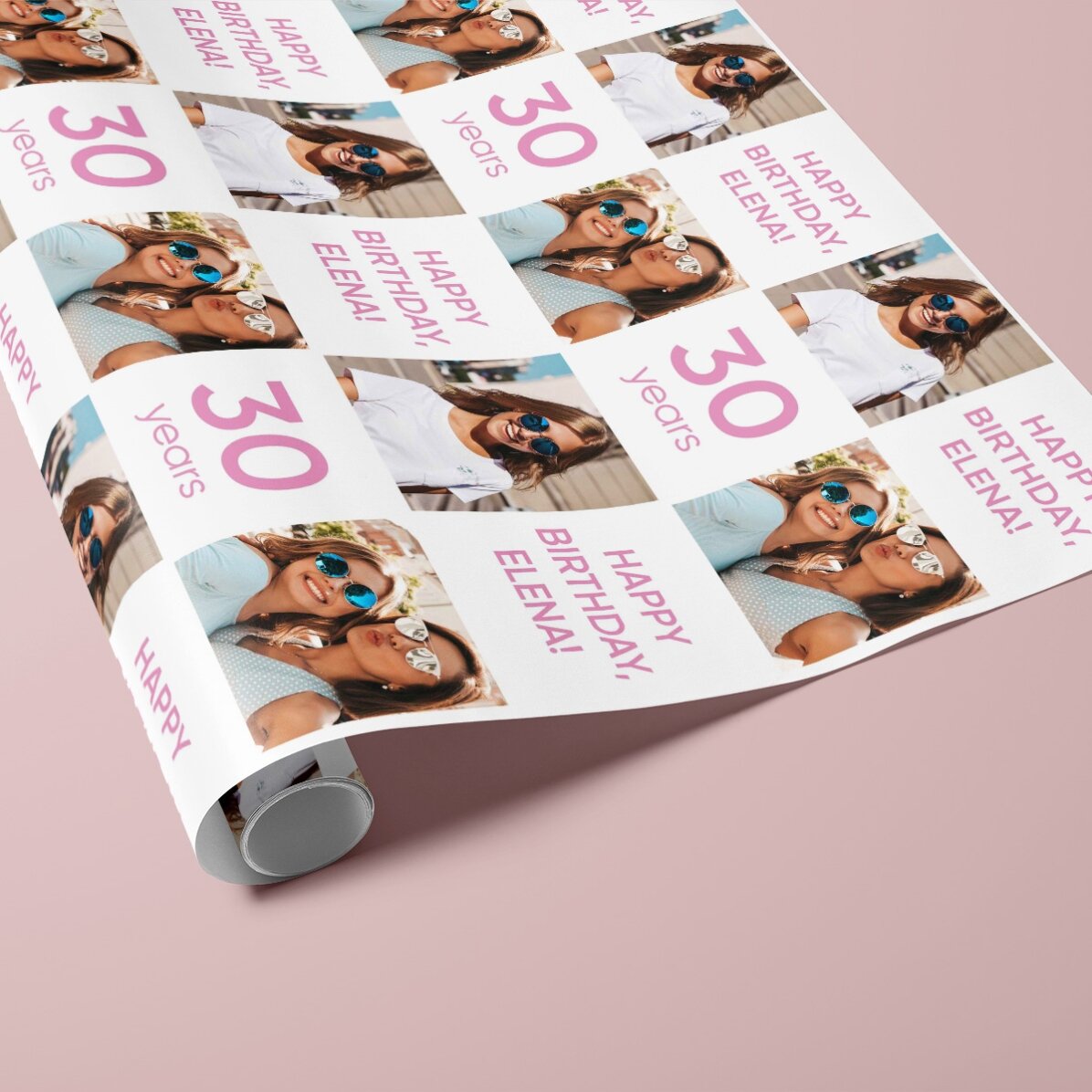 Individuell gestaltetes Geschenkpapier mit 2 Fotos und einer Botschaft – Herzlichen Glückwunsch zum 