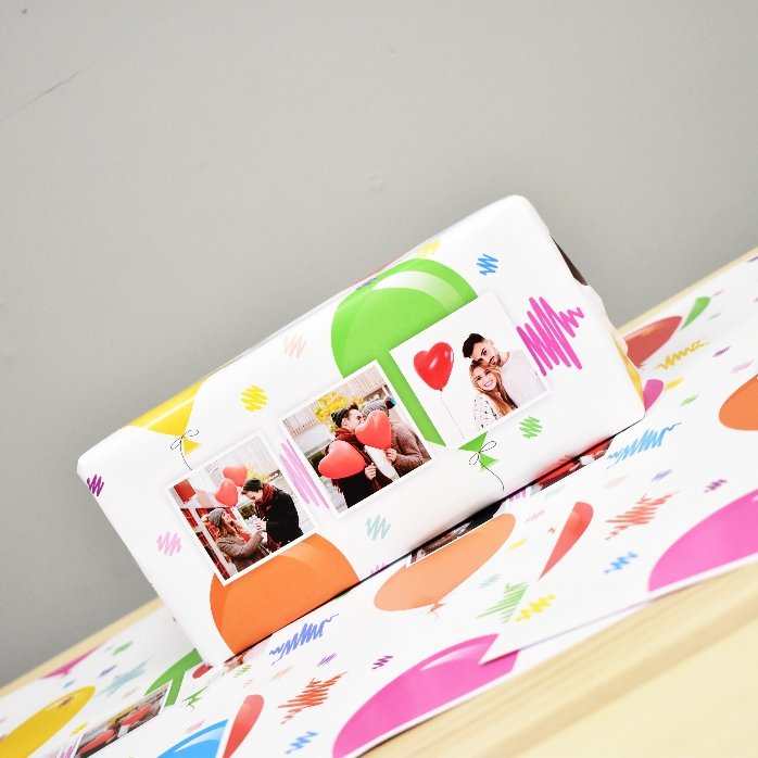 Individuell gestaltetes Geschenkpapier mit 3 Fotos