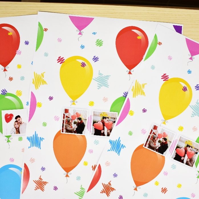 Individuell gestaltetes Geschenkpapier mit 3 Fotos