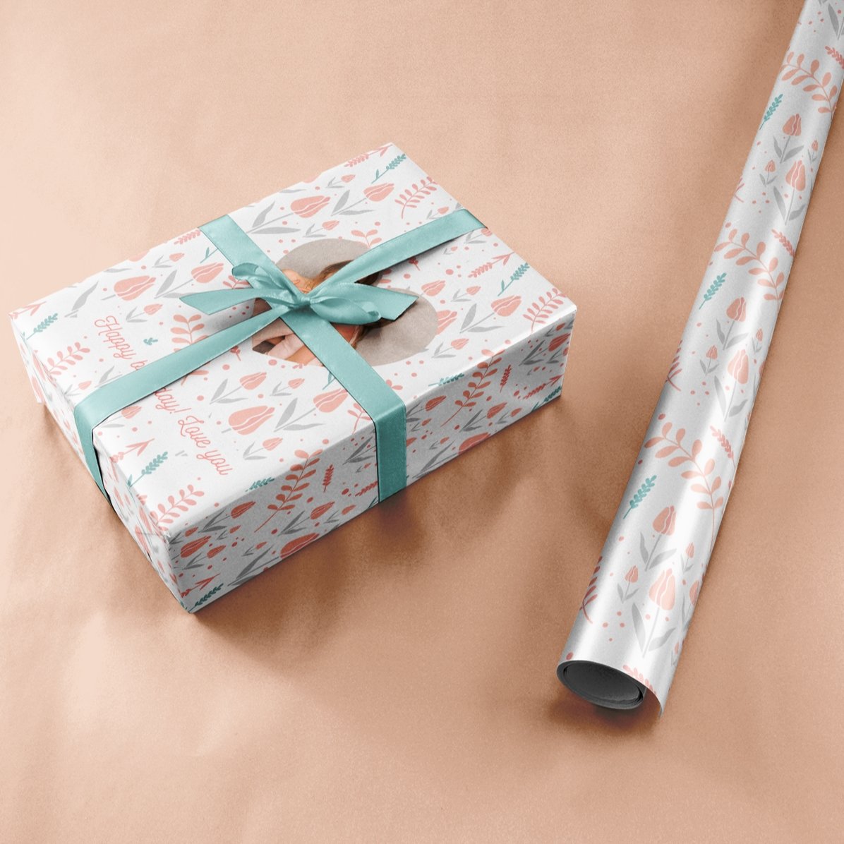 Individuell gestaltetes Geschenkpapier mit Foto und Text – Spring