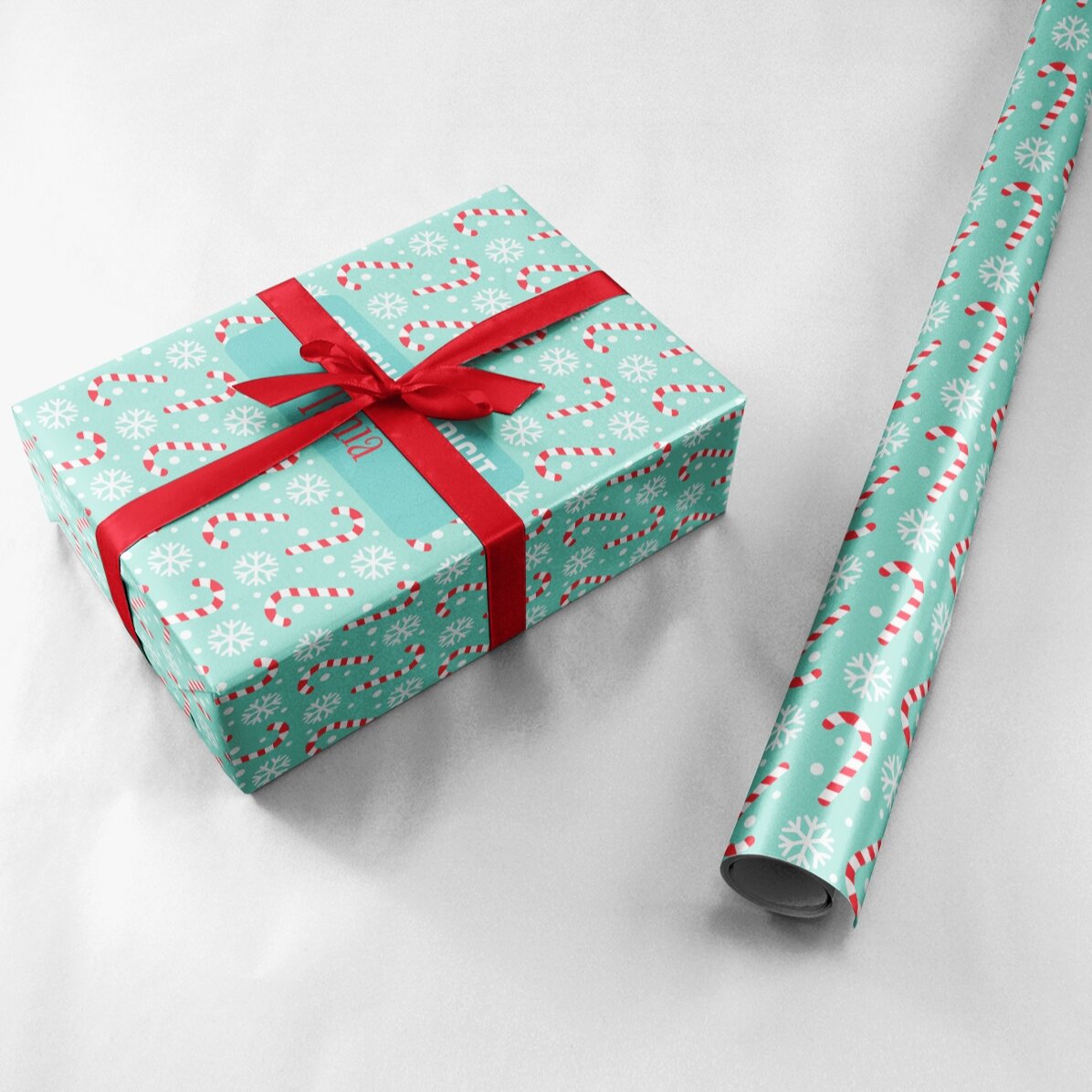 Individuell gestaltetes Geschenkpapier mit Text in einem Rahmen – Candycane