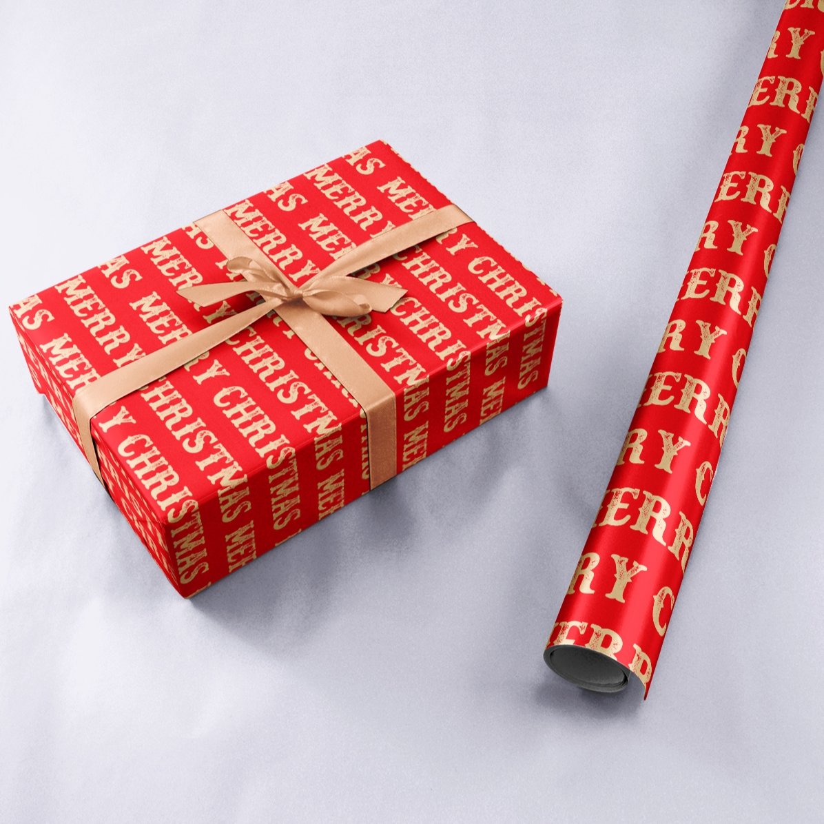 Individuell gestaltetes Geschenkpapier mit Text in einem Rahmen – Merry Christmas