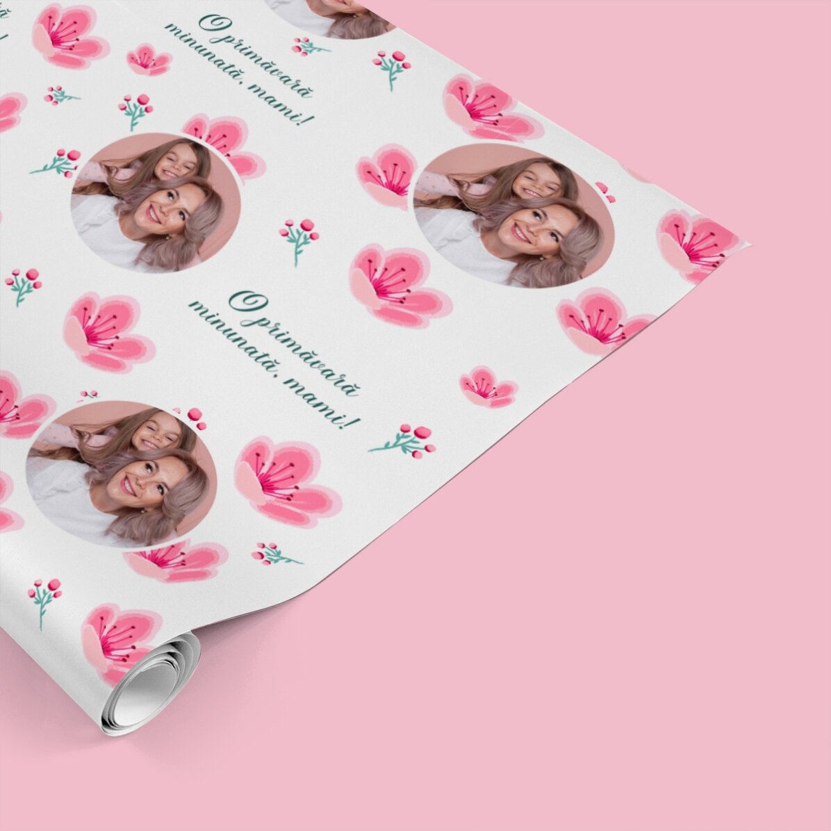 Individuell gestaltetes Geschenkpapier mit Foto und Botschaft – Frühling