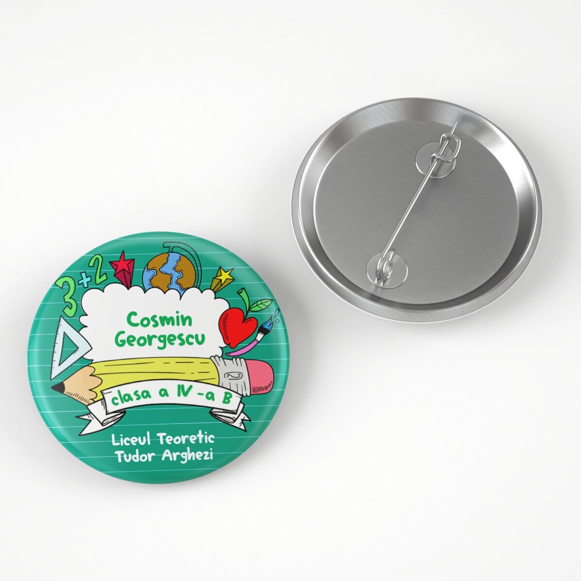 Personalisiertes Button mit Namen und Text – School time