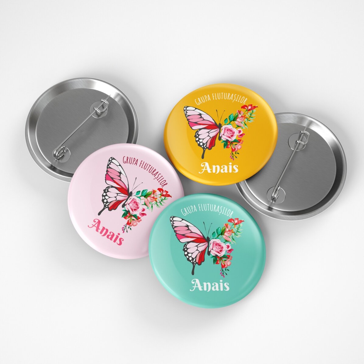 Personalisiertes Button mit Text – Gruppe der Schmetterlinge