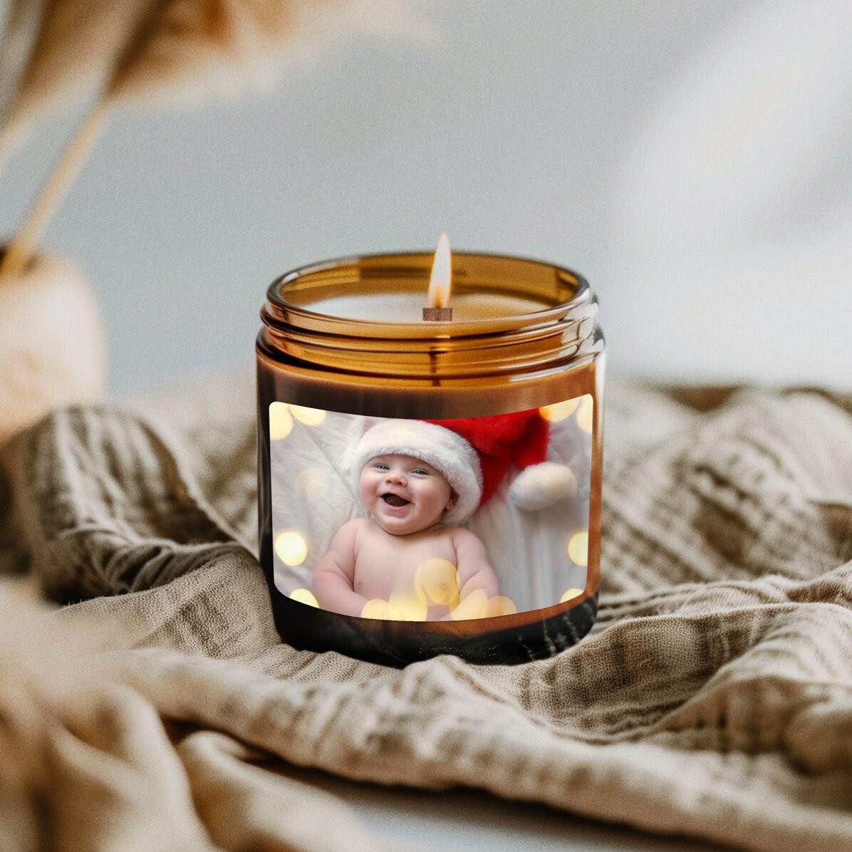 Kleine, personalisierte Duftkerze mit einem Foto
