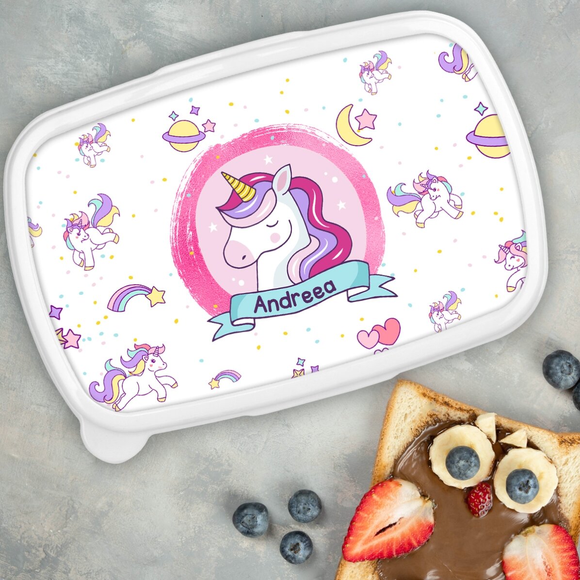 Lunchbox, personalisierte Auflaufform mit Namen – Einhorn