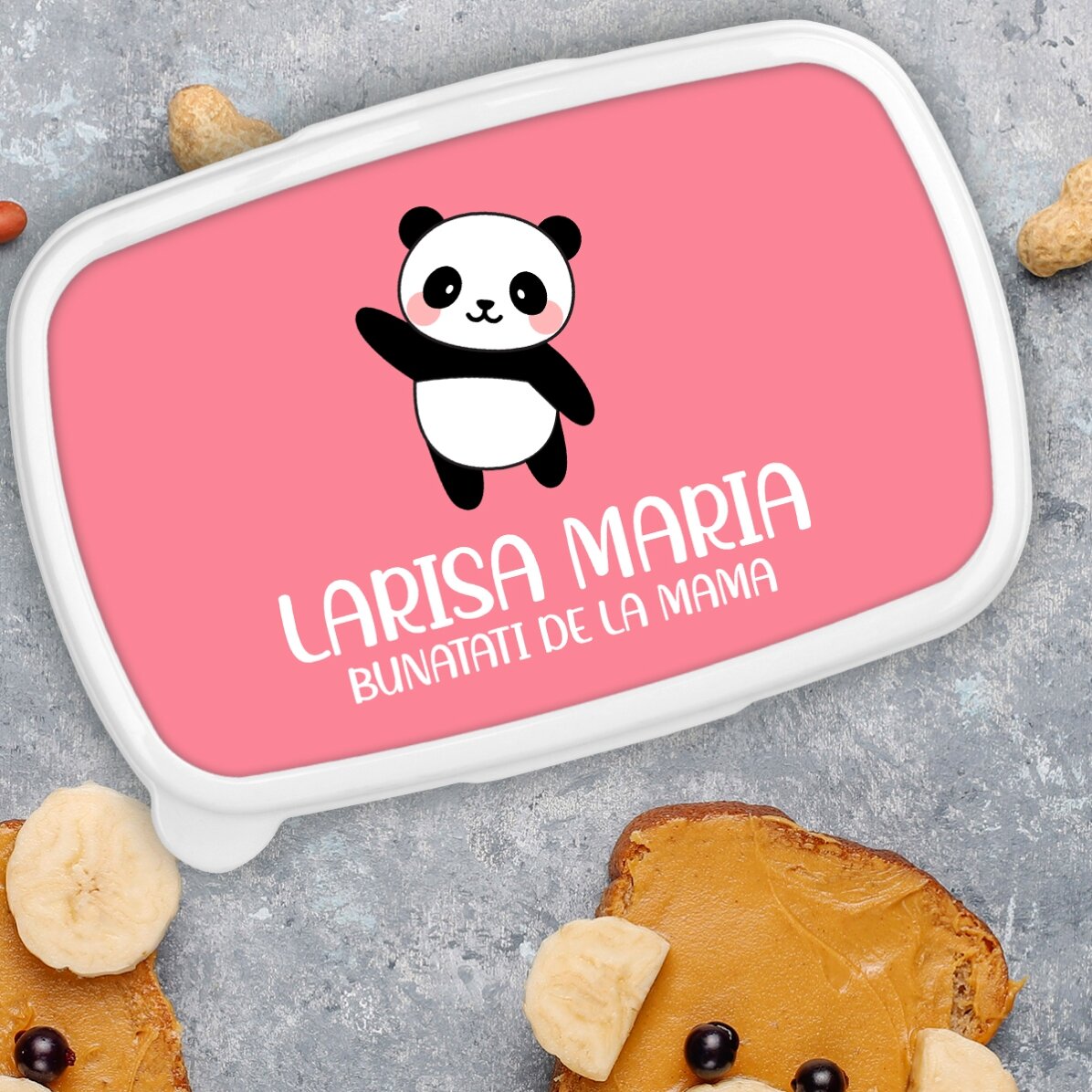 Lunchbox, personalisierte Auflaufform mit Text und farbigem Hintergrund – Panda