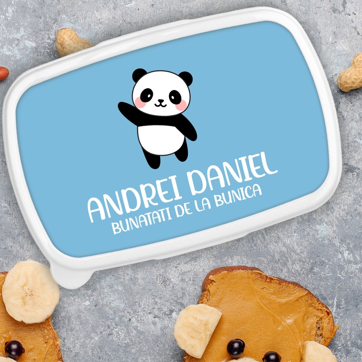Lunchbox, personalisierte Auflaufform mit Text und farbigem Hintergrund – Panda