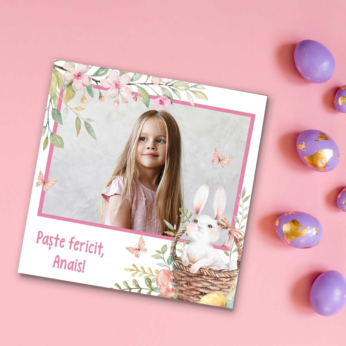 Individuell gestalteter Magnet (10 x 10) mit Foto und Botschaft – Frohe Ostern!