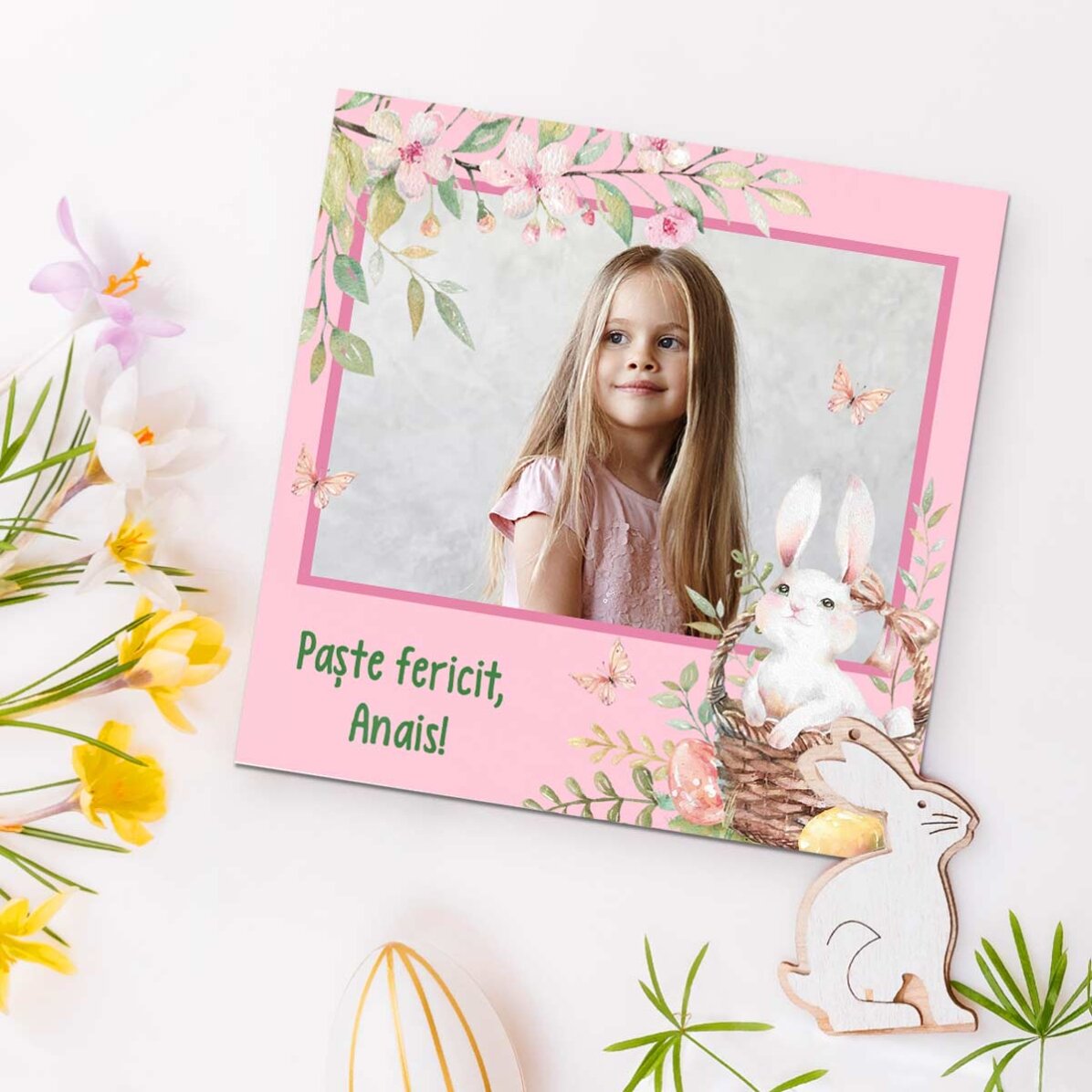Individuell gestalteter Magnet (10 x 10) mit Foto und Botschaft – Frohe Ostern!