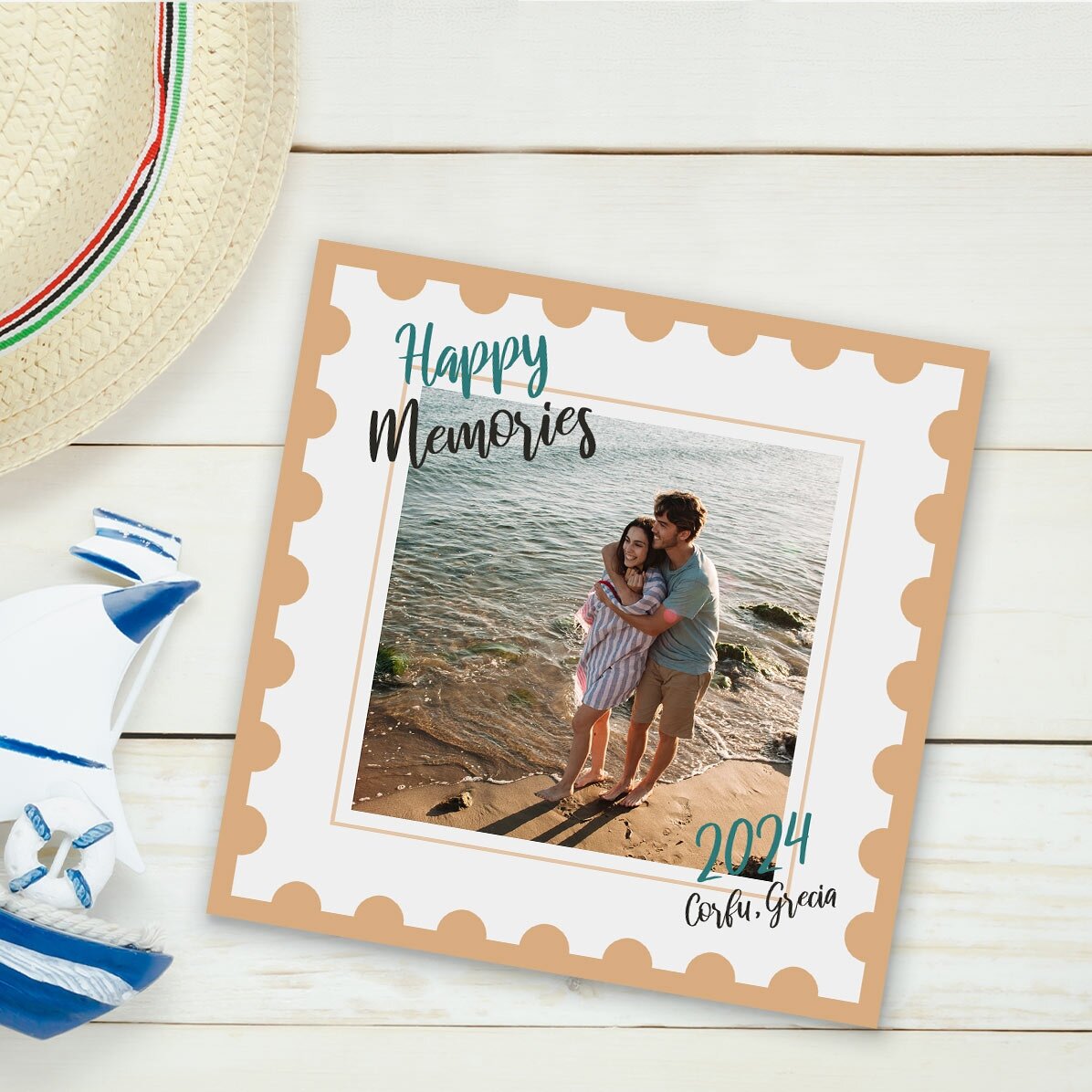 Individuell gestalteter Magnet (10 x 10) mit Foto und Text – Happy Memories