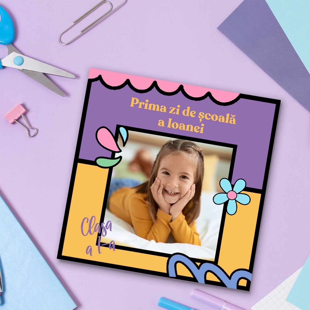 Individuell gestalteter 10x10-Magnet mit Foto und Text – Der erste Schultag