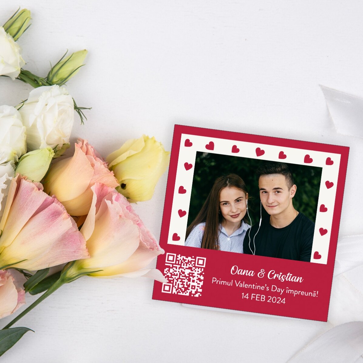 Individuell gestalteter Magnet (10 x 10) mit Foto, Botschaft und QR-Code