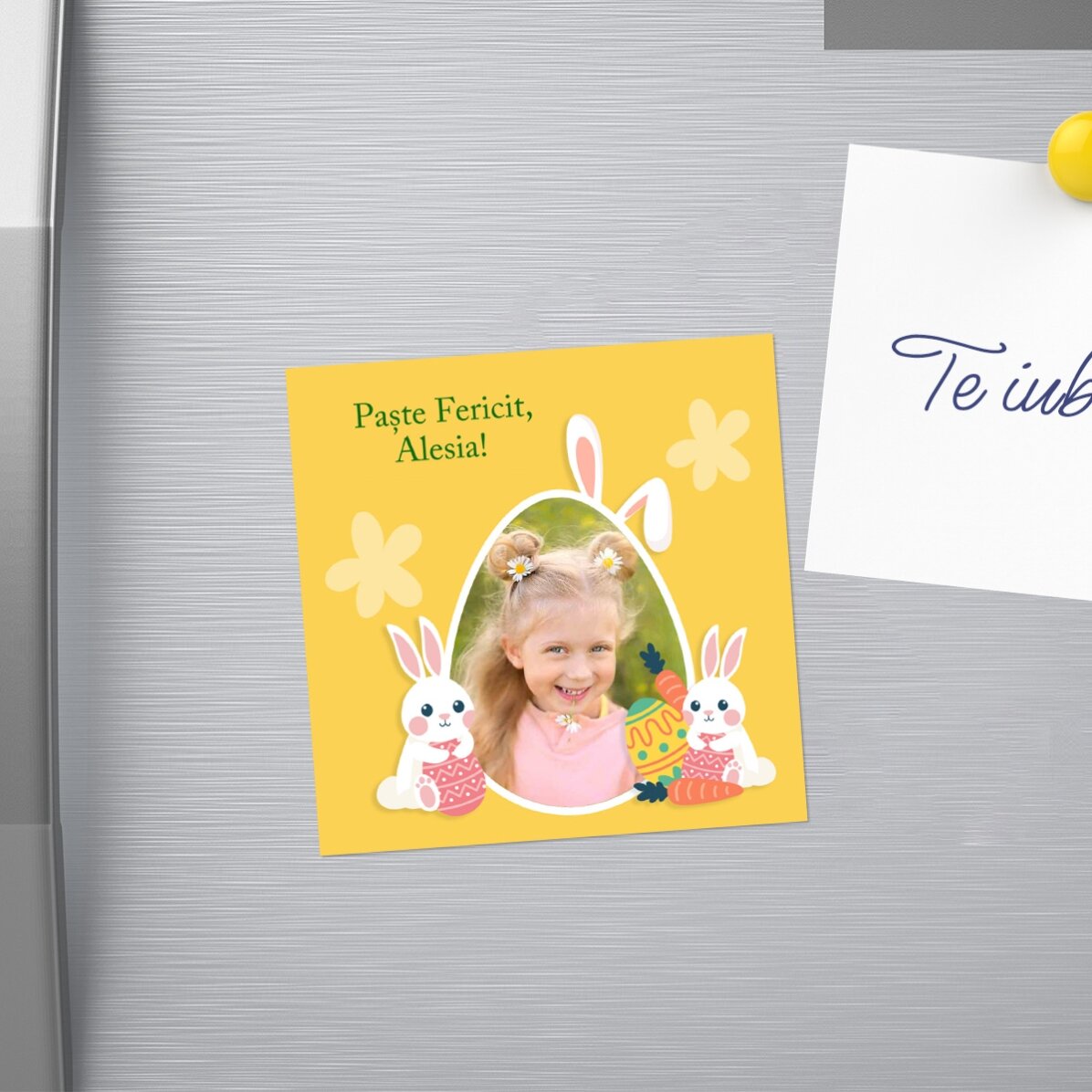 Individuell gestalteter Magnet 10x10 mit Foto und Botschaft – Ostern