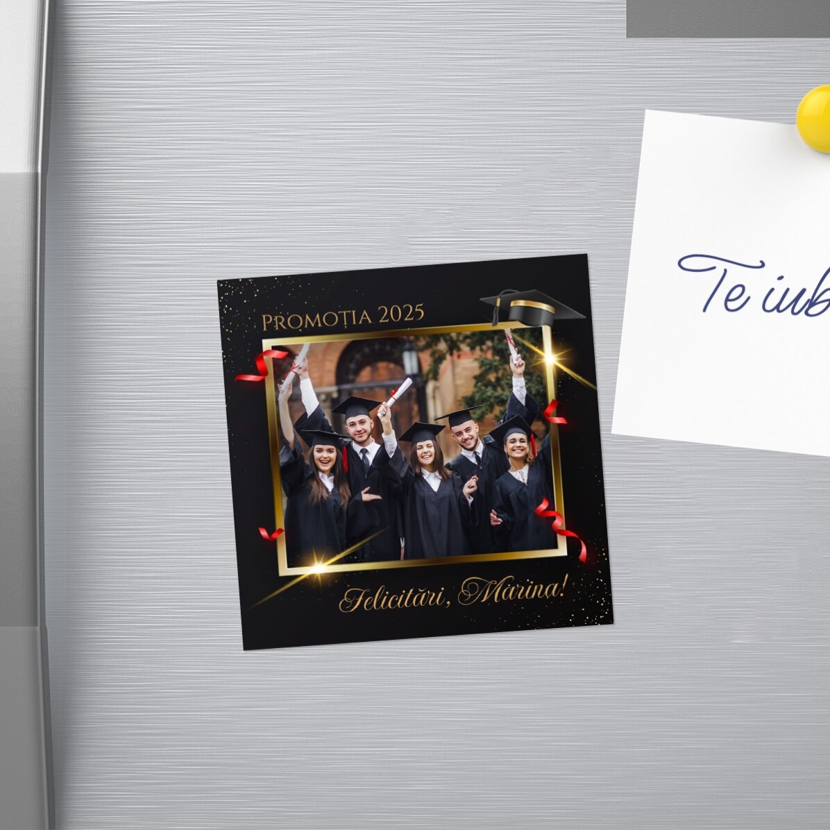 Individuell gestalteter Magnet 10x10 mit Foto und Text – Abschluss
