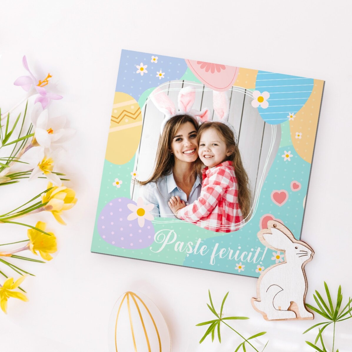 Individuell gestalteter Magnet 10x10 mit Foto und Text – Frohe Ostern