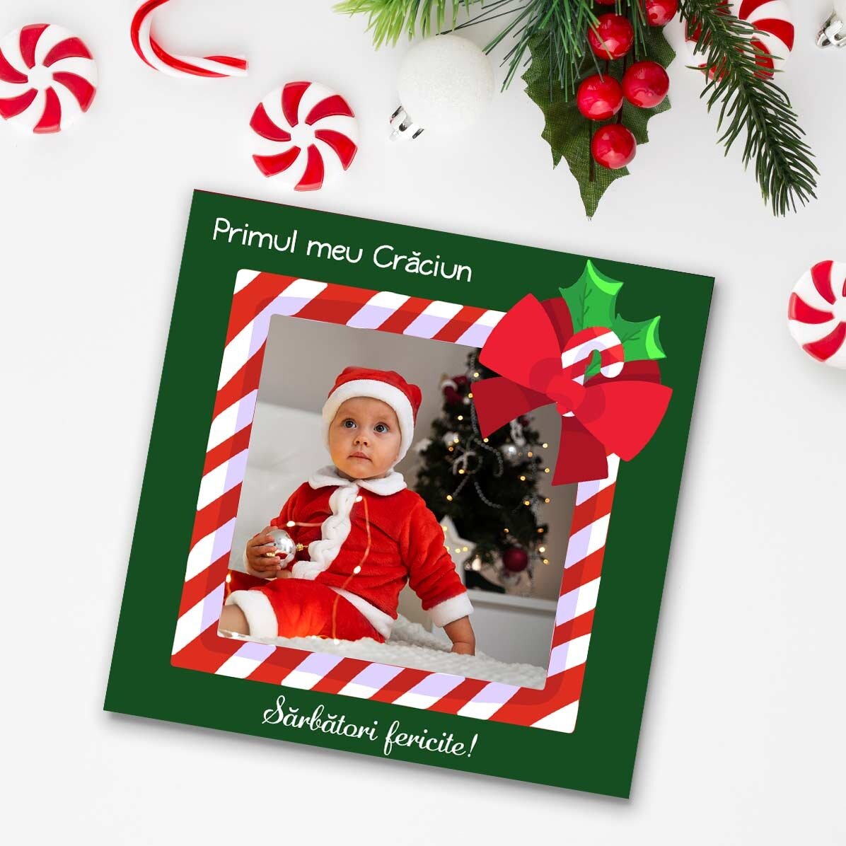 Individuell gestalteter Magnet 10x10 mit Foto und Text – Frohe Feiertage!