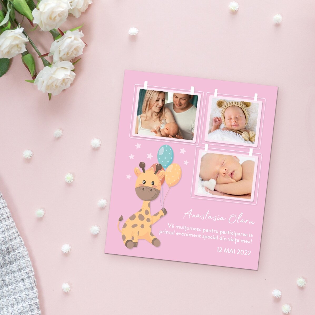 Individuell gestalteter Magnet, 10 x 12 cm, mit 3 Fotos und Text – Baby