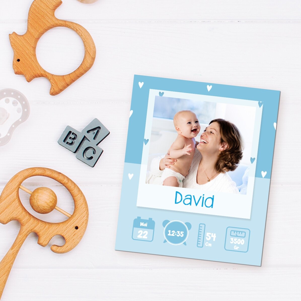 Individuell gestalteter Magnet (10 x 12 cm) mit Foto und Text – Baby