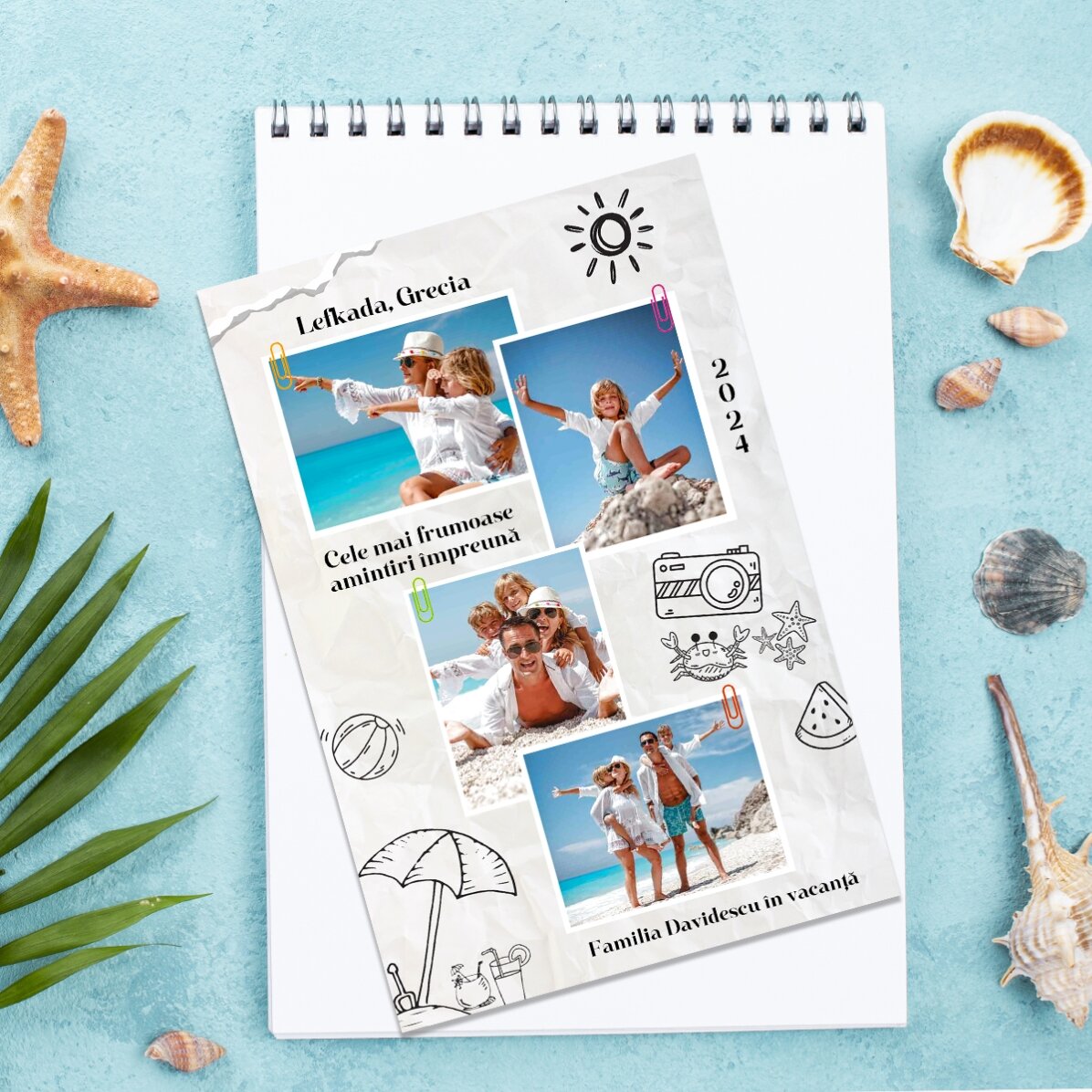 Individuell gestalteter Magnet (10 x 15 cm) mit 4 Fotos und Text – Holiday