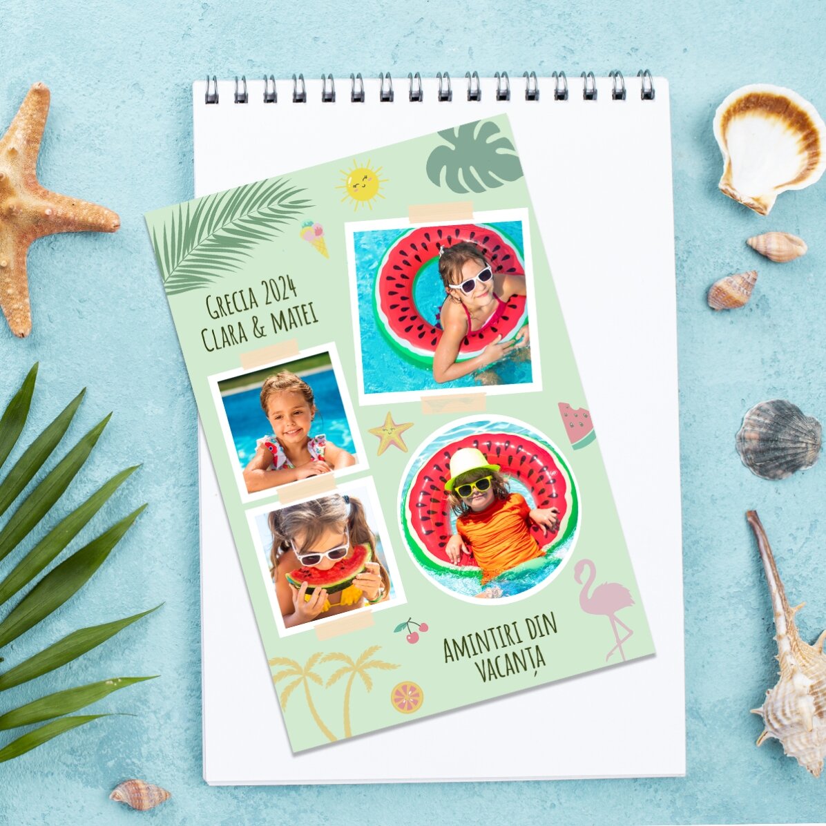 Individuell gestalteter Magnet (10 x 15 cm) mit 4 Fotos und Text – Urlaub