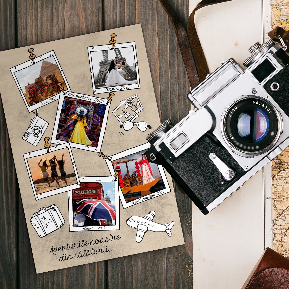 Individuell gestalteter Magnet (10 x 15 cm) mit 6 Fotos und Text – Urlaubserinnerungen