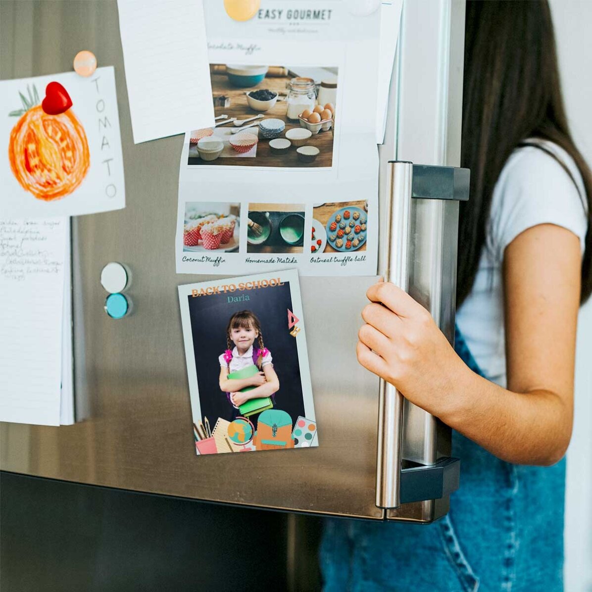 Individuell gestalteter Magnet (10 x 15 cm) mit Foto und Text – Back to School