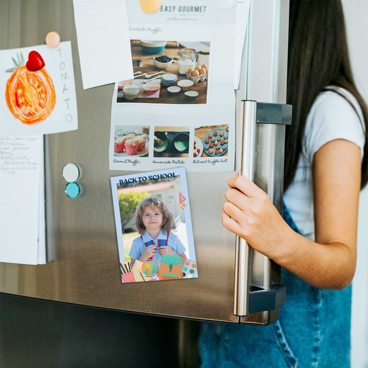 Individuell gestalteter Magnet (10 x 15 cm) mit Foto und Text – Back to School