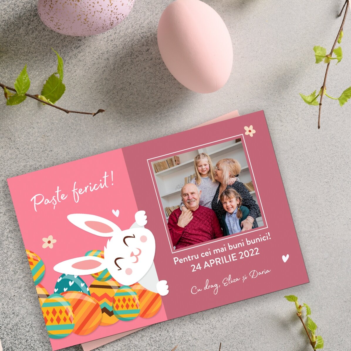 Individuell gestalteter Magnet (10 x 15 cm) mit Text und Foto – Osterhase