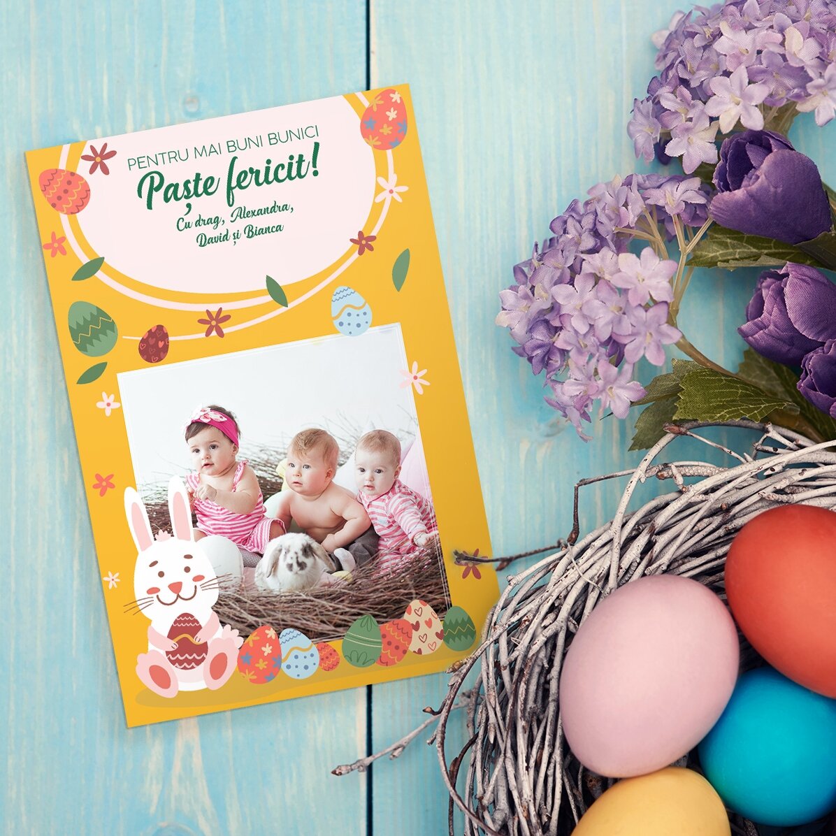 Individuell gestalteter Magnet (10 x 15 cm) mit Text und Foto – Frohe Ostern