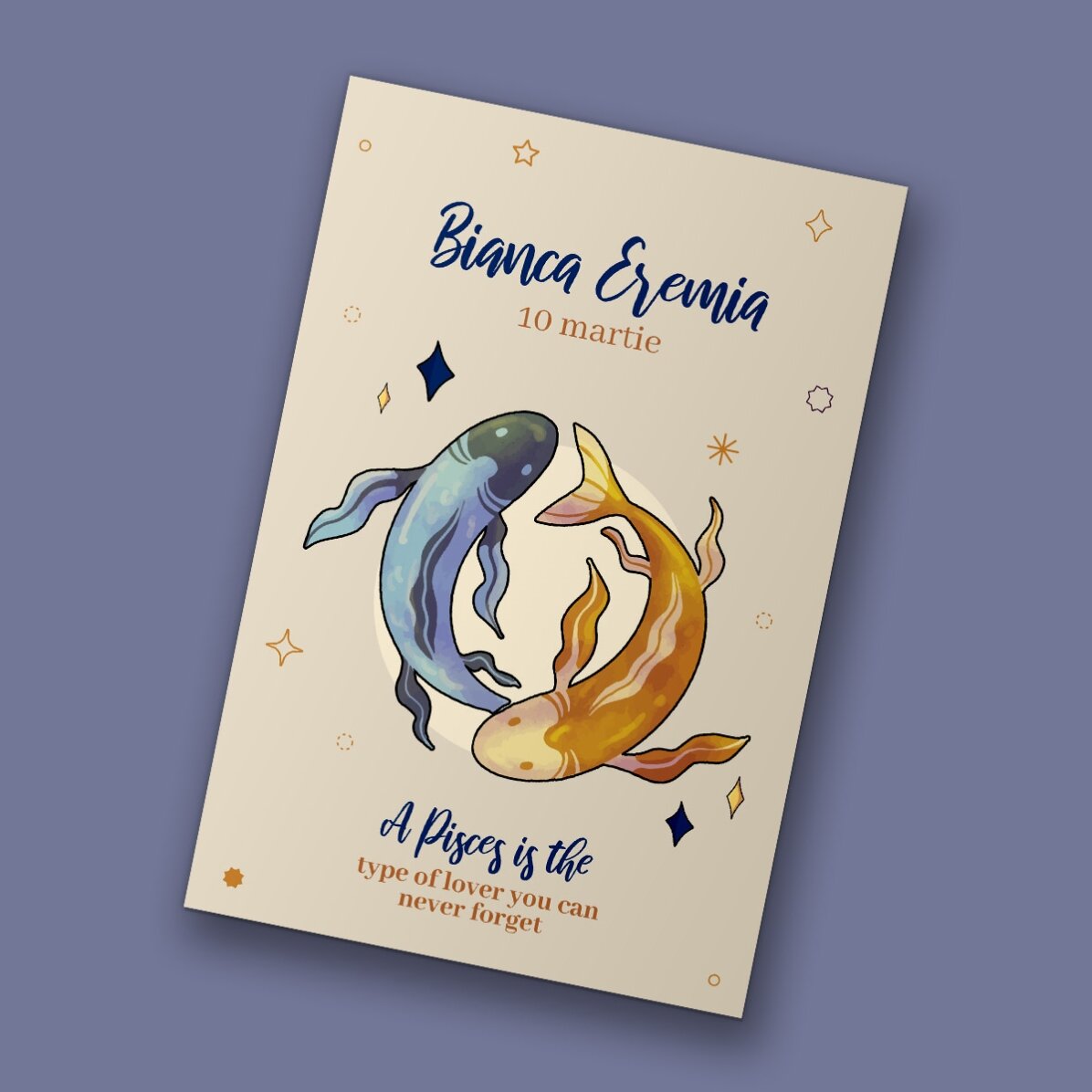 Individuell gestalteter Magnet 10 x 15 cm mit Text – Sternzeichen Fische