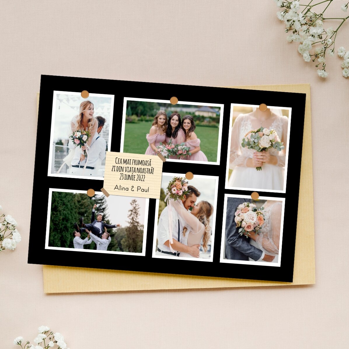 Individuell gestalteter Magnet (18 x 13 cm) mit 6 Fotos und Text – Erinnerungen