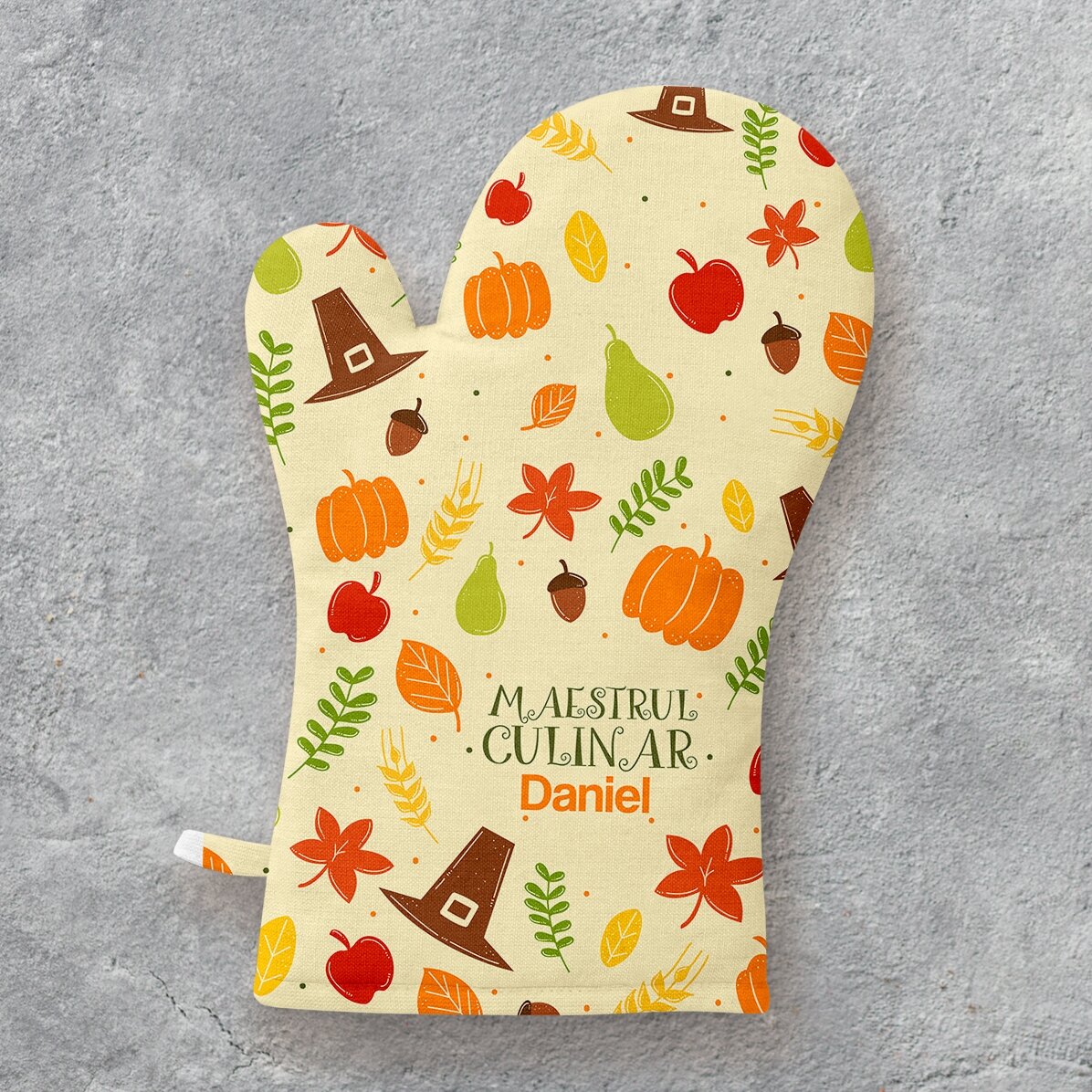 Personalisierter Küchenhandschuh mit Schriftzug – Pumpkin