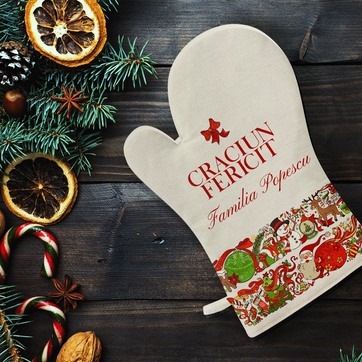 Personalisierter Küchenhandschuh mit Aufdruck – Traditional Christmas