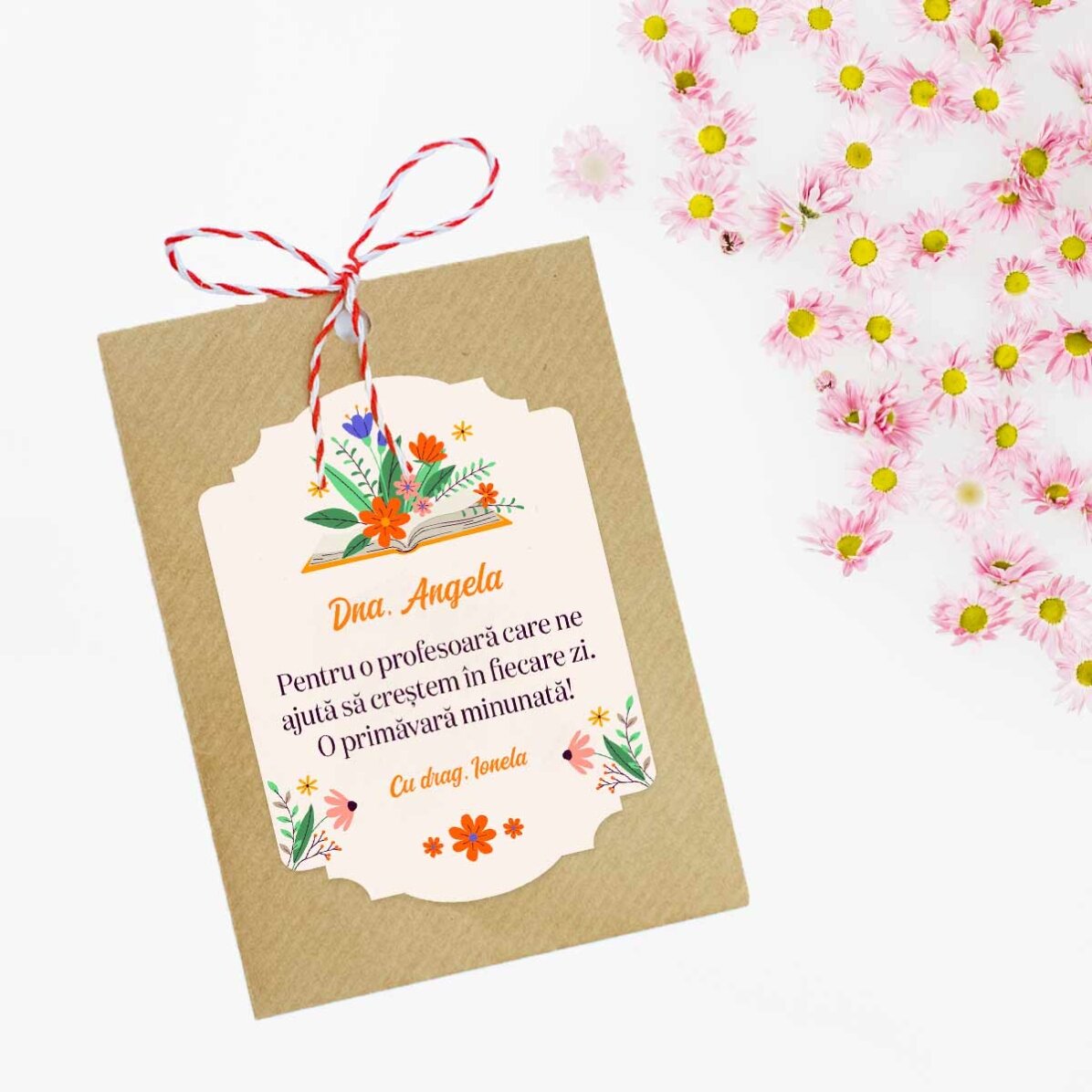 Individuell gestalteter Martisor zum Einpflanzen mit Text für Lehrerinnen