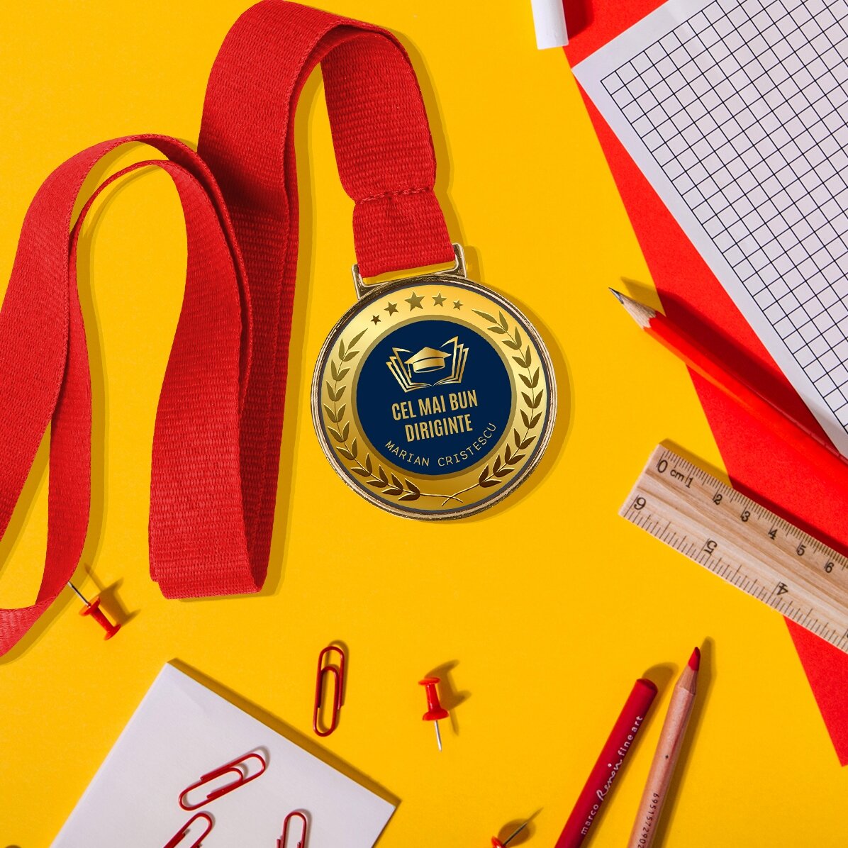 Personalisierte Medaille mit Text – Der beste Klassenlehrer
