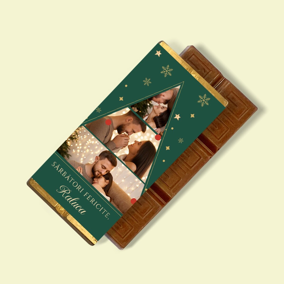 Personalisierte Mini-Schokoladentafel mit 3 Fotos und einer Botschaft – Weihnachtsbaum