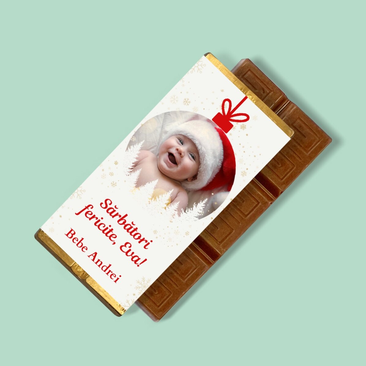 Personalisierte Mini-Schokoladentafel mit Foto und Botschaft – Weihnachtskugel