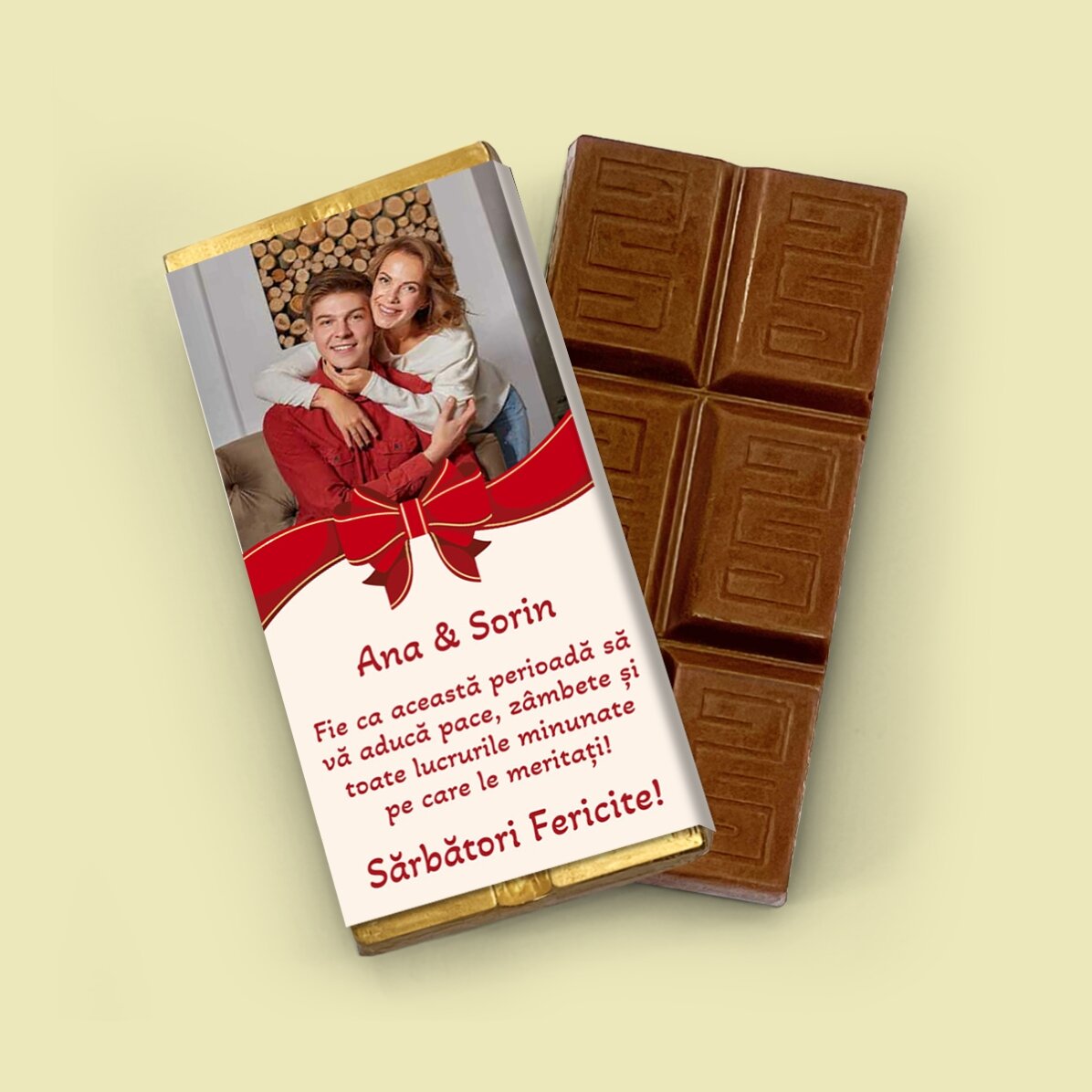 Personalisierte Mini-Schokoladentafel mit Foto und Text – Schleife