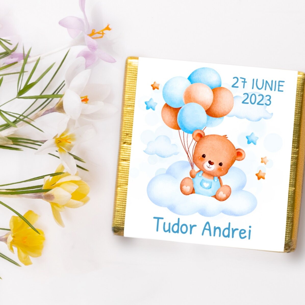 Personalisierte Mini-Schokolade als Taufgeschenk mit Text – Bären
