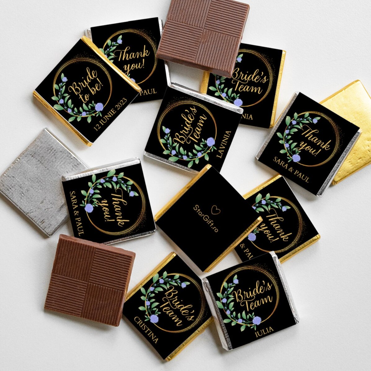 Personalisierte Mini-Schokoladenpraline mit Botschaft – Floral