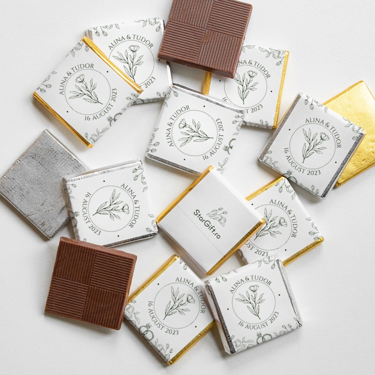 Personalisierte Mini-Schokoladenpraline mit Botschaft – Blumenmotiv