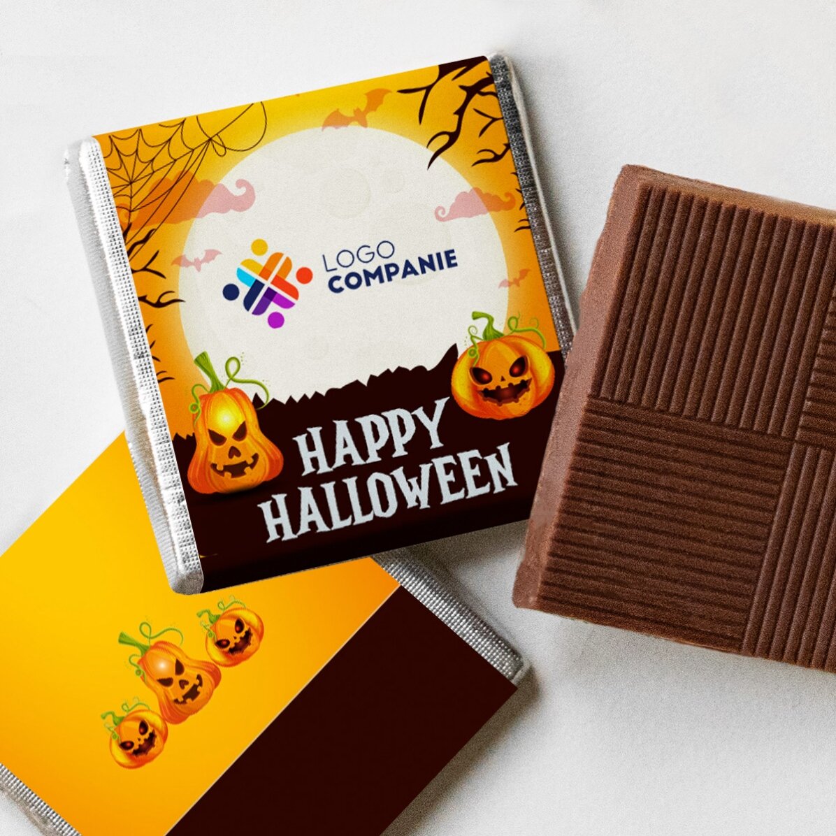 Personalisierte Mini-Schokolade mit Logo und Botschaft – Happy Halloween